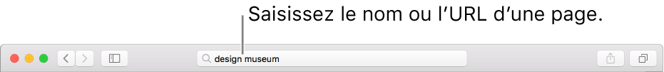 Le champ de recherche intelligente de Safari, dans lequel vous pouvez saisir le nom ou l’URL d’une page.