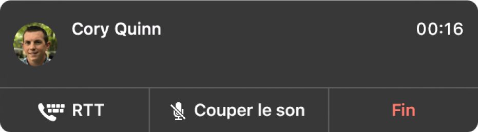 Notification d’un appel RTT entrant.