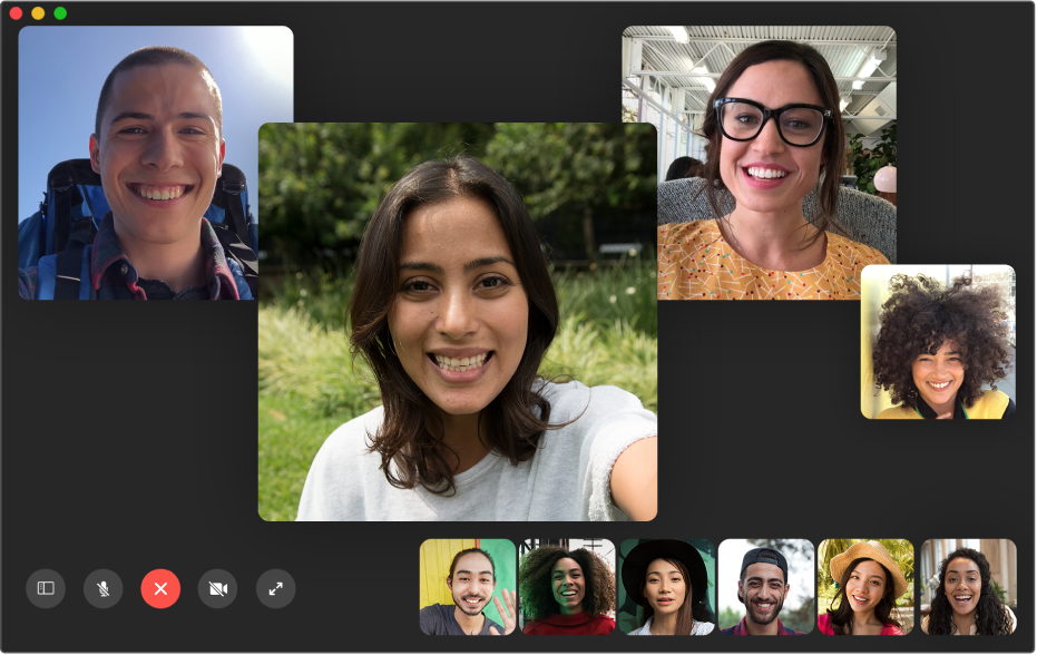 A FaceTime ablaka egy csoportos hívás kezdeményezése közben.