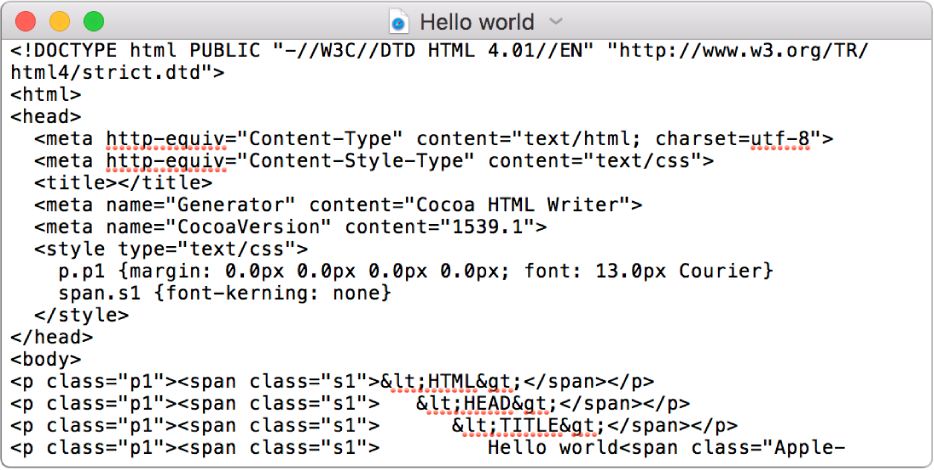Eine HTML-Dateien im Codebearbeitungsmodus