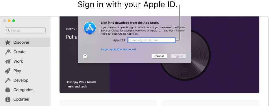 The Apple ID sign in dialog in App Store.