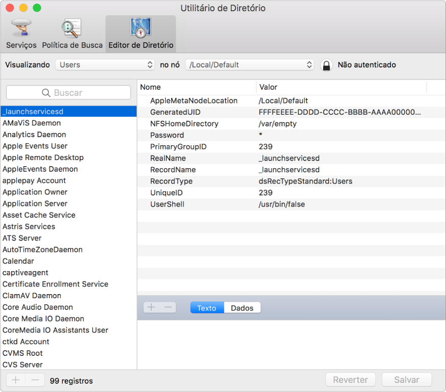Painel Editor de Diretório.