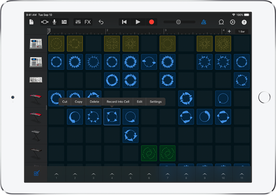 Figure. Live Loops grid with cell editing turned on.