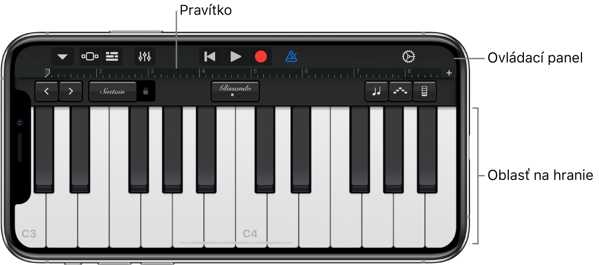 Dotykový nástroj so zobrazenou oblasťou na hranie