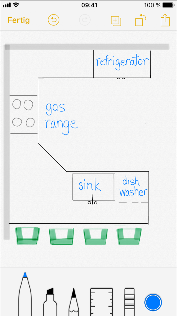 Skizze auf dem iPhone mit einem gezeichneten und beschrifteten Diagramm