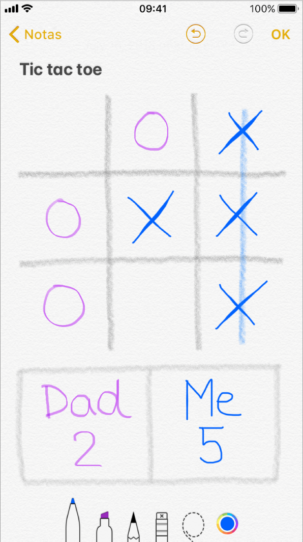 Desenho incorporado no iPhone a mostrar um jogo do galo.