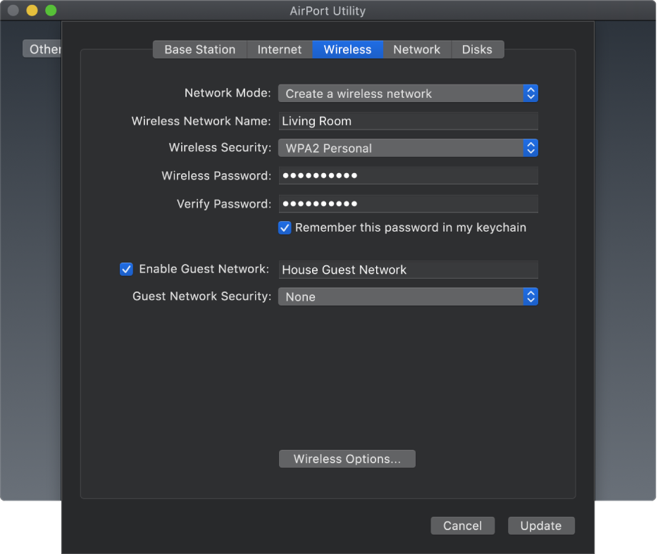 The Wireless pane, showing the Enable Guest Network tick box.