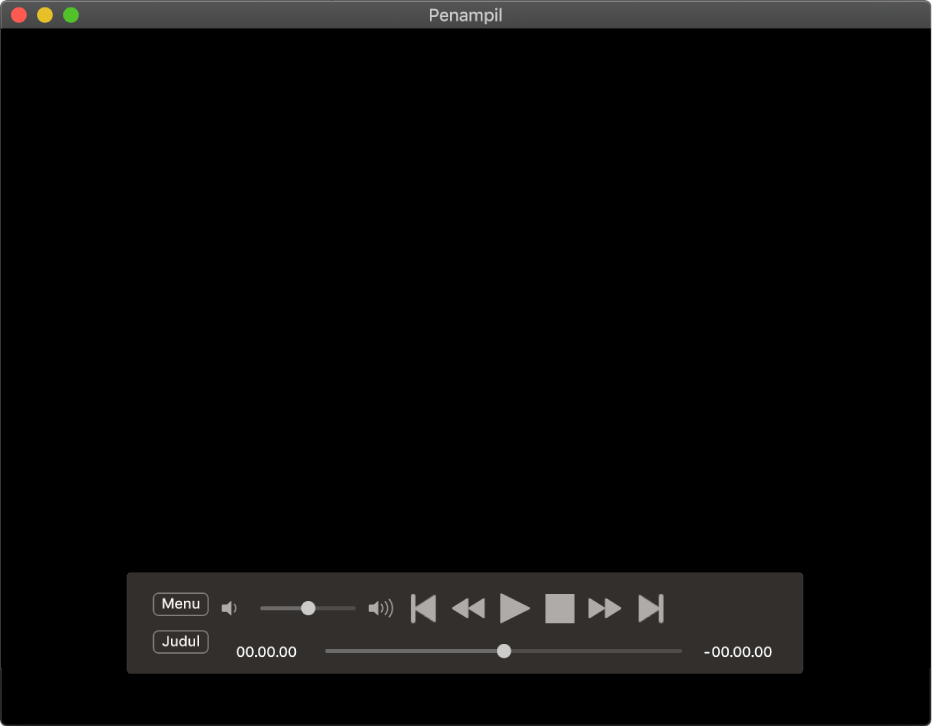 Pengontrol Pemutar DVD, dengan penggeser volume di area kiri atas dan penggosok di bagian bawah. Seret penggosok untuk membuka tempat yang berbeda.