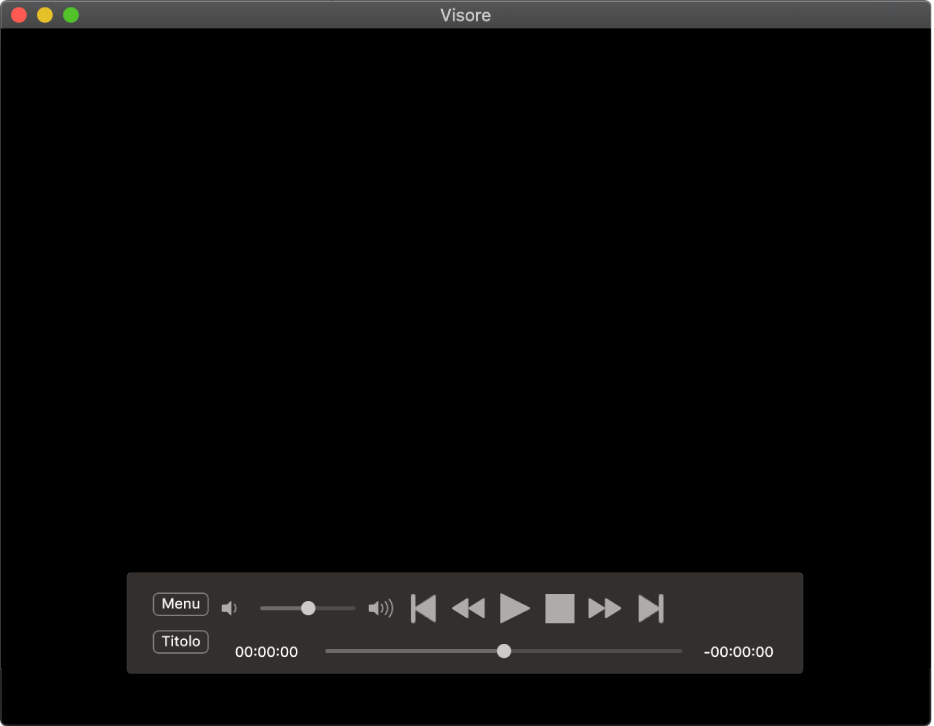 Il controller di DVD Player, con il cursore del volume in alto a sinistra e la barra di scorrimento in basso. Trascina il cursore per spostarti in un punto diverso.
