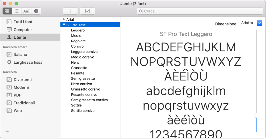 La finestra di Libro Font con un font appena installato.