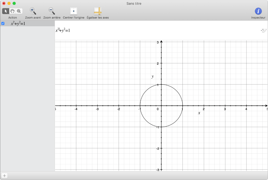Une équation et le graphique d’un cercle.