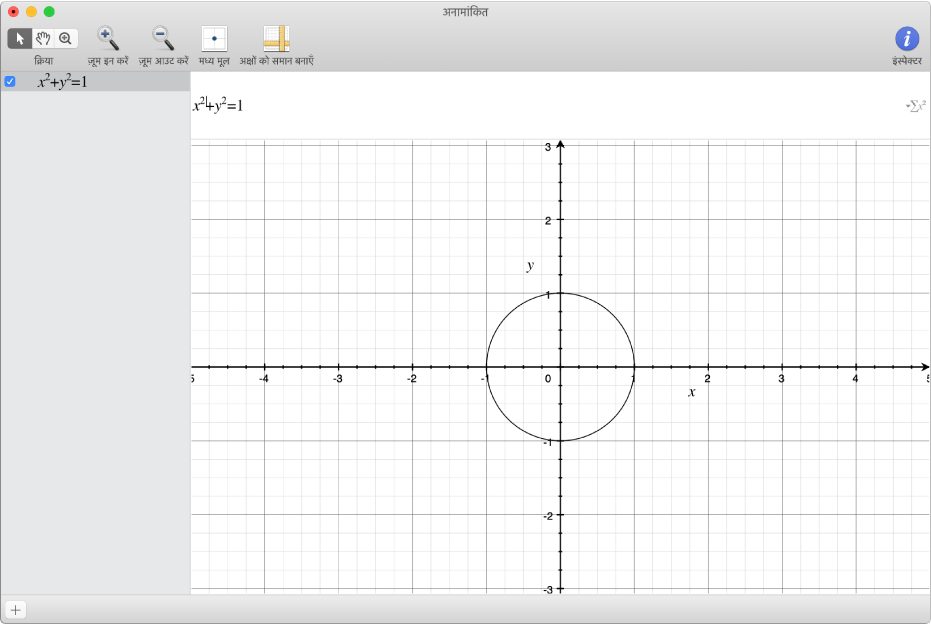 कोई समीकरण और वृत्त का ग्राफ़।