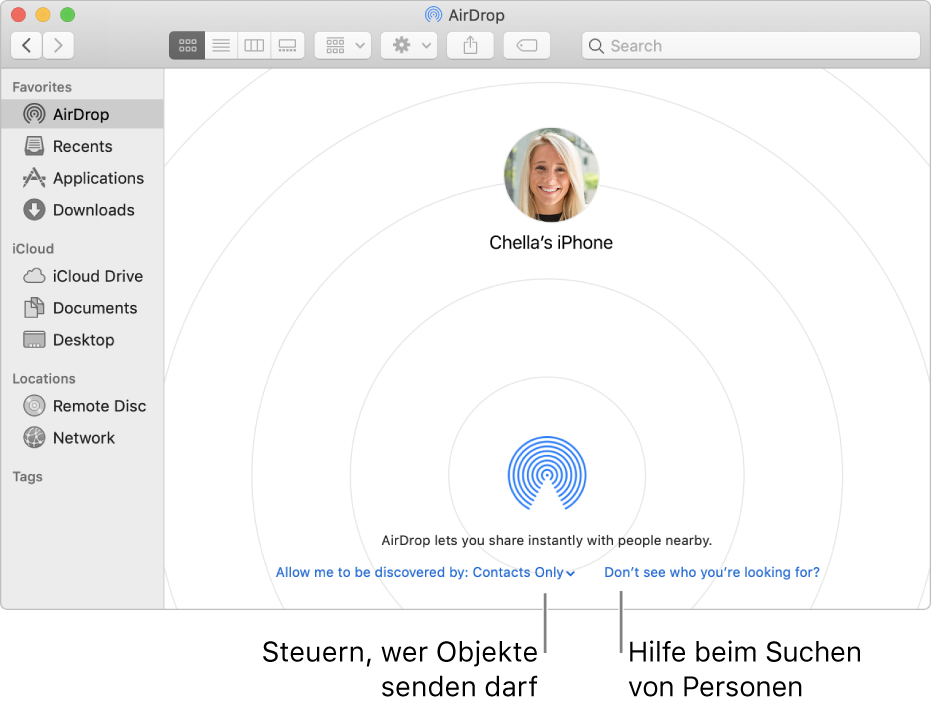 Das Fenster „AirDrop“
