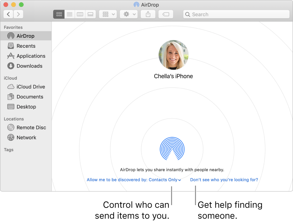 The AirDrop window.