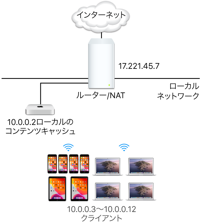 単一サブネットのキャッシュサーバ。