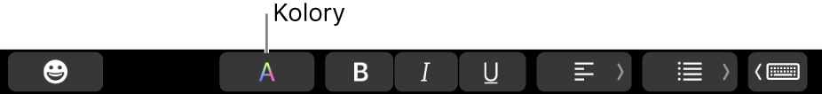 Pasek Touch Bar oraz przycisk Kolory wraz z innymi przyciskami określonej aplikacji.