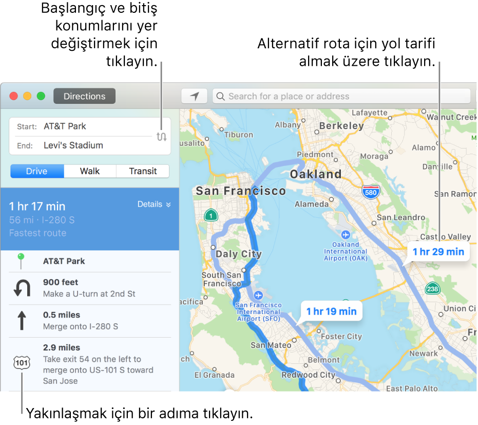 Mac’teki Harita’da Yol Tarifi Alma - Apple Destek