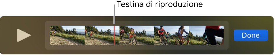 Clip nella finestra di QuickTime Player con la testina di riproduzione vicino al centro del clip.