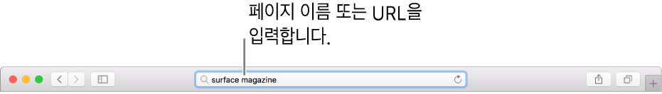 페이지 이름 또는 URL을 입력할 수 있는 Safari 스마트 검색 필드.