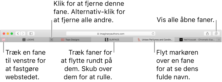 Safari-vinduet med faner.