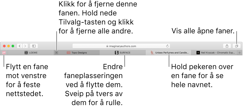 Safari-vinduet med faner.