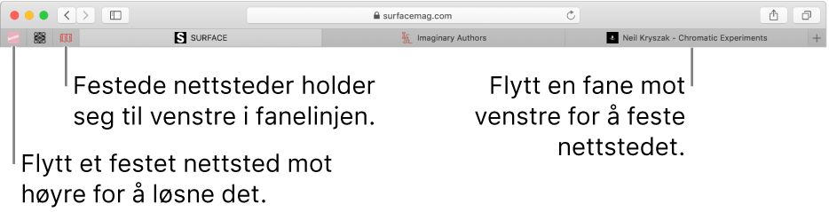 Festede nettsteder i Safari-fanelinjen.