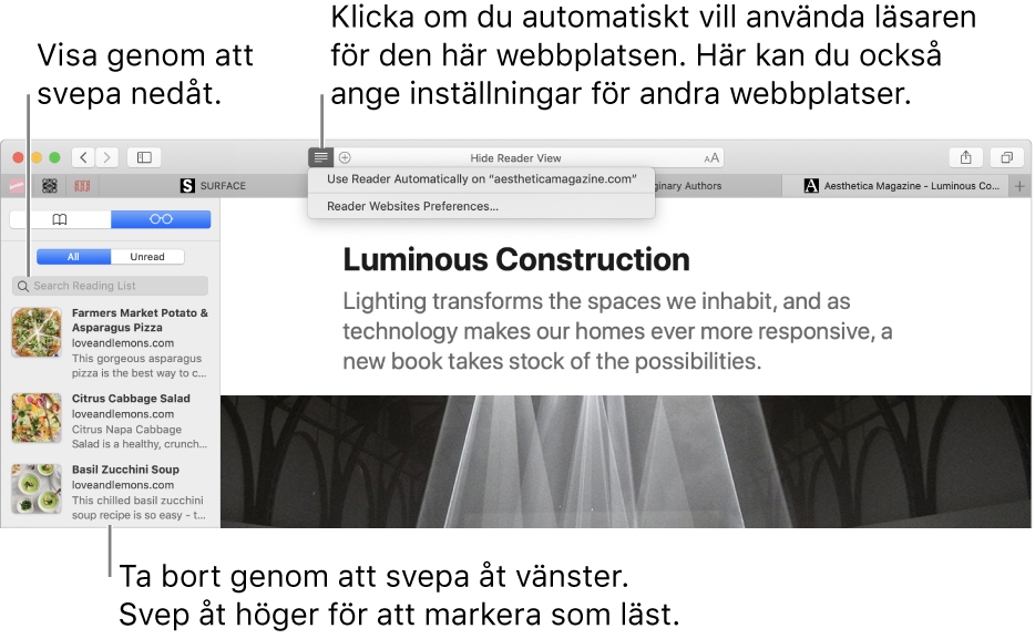 Ett Safari-fönster med en läslista.
