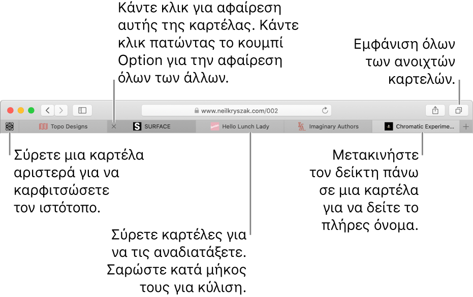 Το παράθυρο του Safari με καρτέλες.