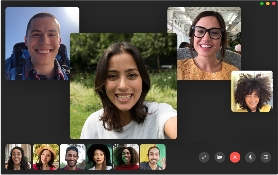 نافذة FaceTime أثناء إجراء مكالمة جماعية.