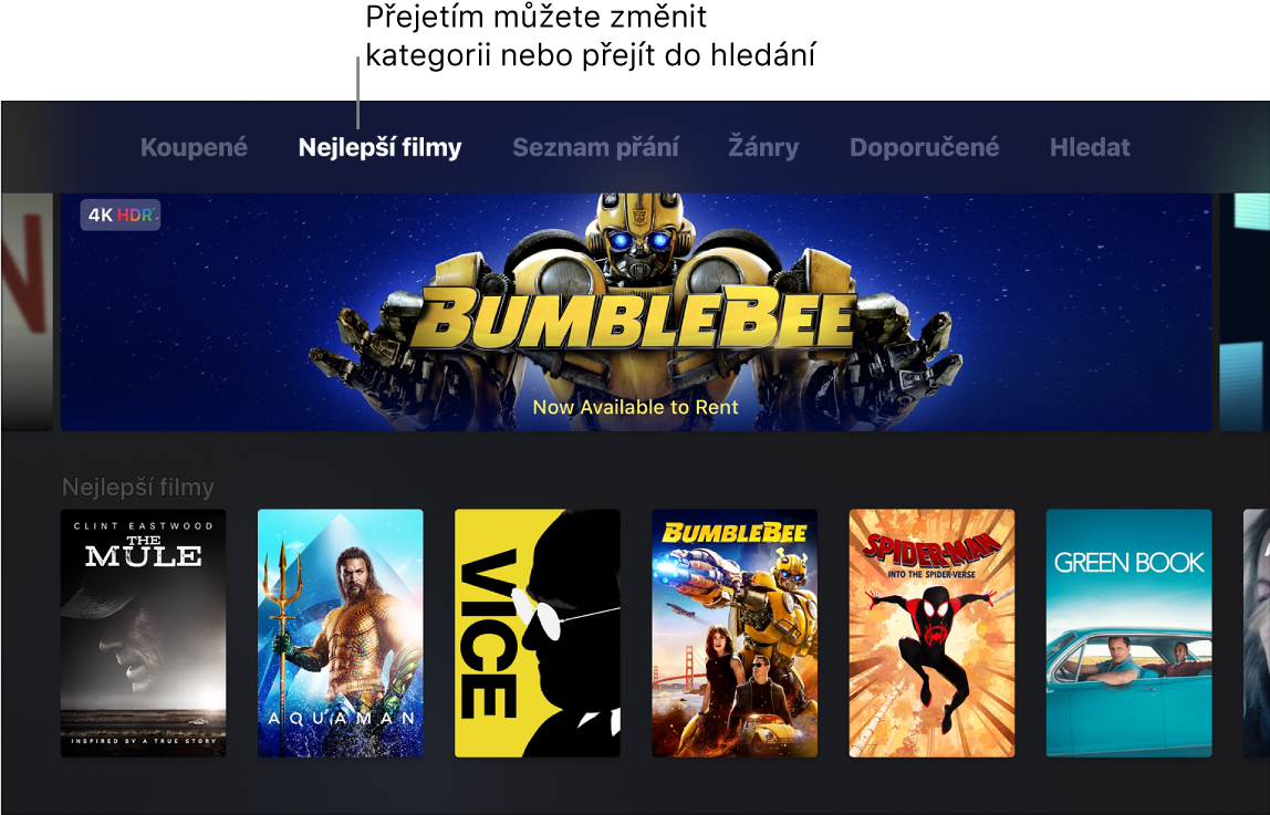Výchozí obrazovka obchodu iTunes Movies