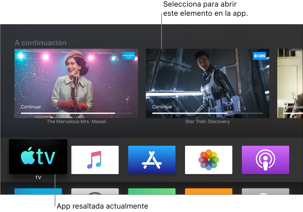 Pantalla de inicio del Apple TV