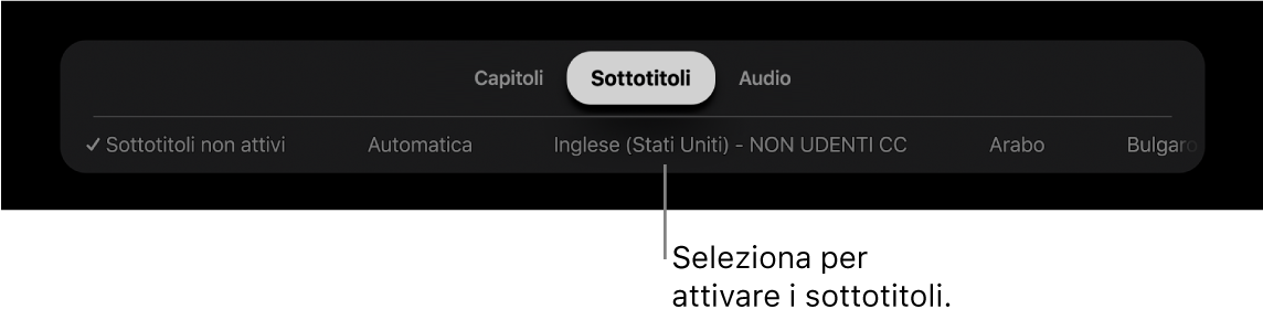 Menu Sottotitoli durante la riproduzione