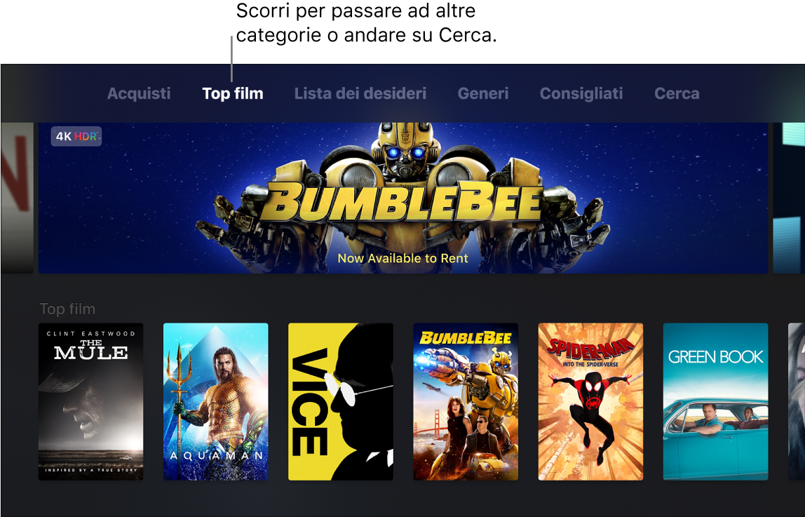 Schermata Home di Film di iTunes