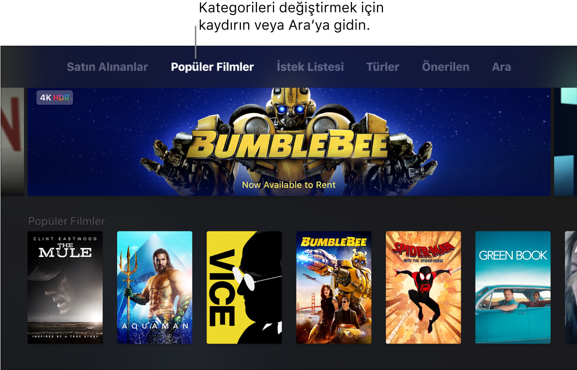 iTunes Filmleri Ana ekranı
