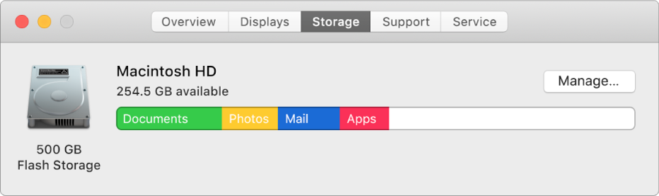 The Storage pane in System Information, showing a graphical representation of your storage.