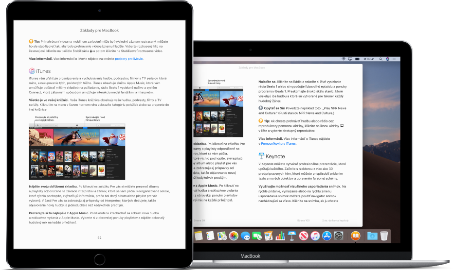 Kniha otvorená na rovnakej strane v apke Knihy na iPade a na Macu.