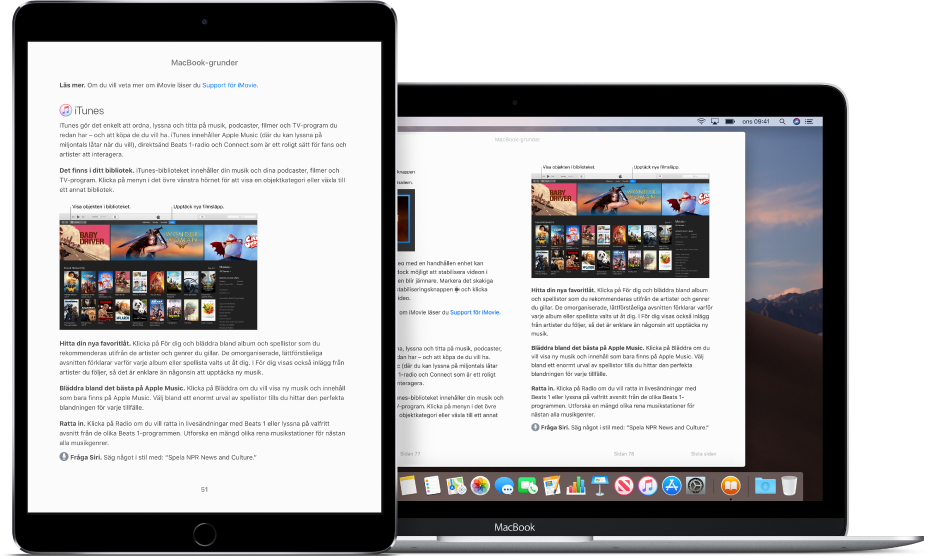 En bok på samma sida i programvaran Böcker på en iPad och en Mac.