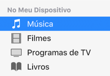A seção “Em Meu Dispositivo” da barra lateral mostrando Músicas selecionado.