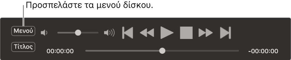 Το κουμπί μενού βρίσκεται στην πάνω αριστερή γωνία των χειριστηρίων του DVD Player. Κάντε κλικ στο κουμπί «Μενού» για πρόσβαση στα μενού του δίσκου.