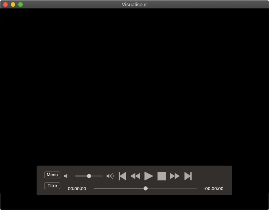 Les commandes de Lecteur DVD, avec le curseur de volume dans la zone supérieure gauche et le défileur en bas. Faites glisser le défileur vers un autre emplacement.