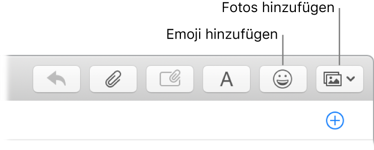Fenster zum Erstellen einer neuen Nachricht mit den Tasten für Emoji und Fotos