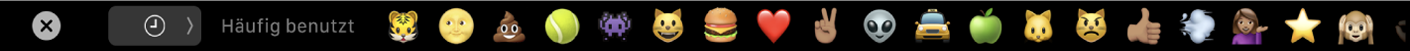 Die Nachrichten-Touch Bar mit der Option zum Anzeigen häufig verwendeter Emojis sowie der Taste zum Auswählen verschiedener Emoji-Kategorien.