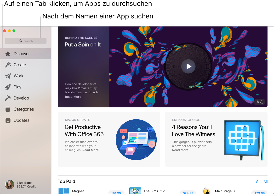 App Store-Fenster mit Suchfeld.