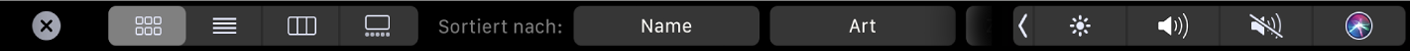 Die Finder-Touch Bar mit angezeigten Darstellungs- und Sortieroptionen