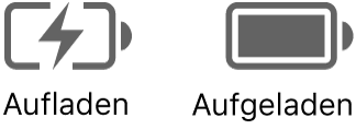Symbole für eine Batterie, die aufgeladen wird bzw. aufgeladen ist