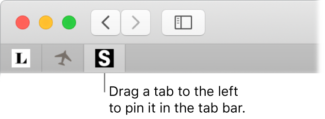 Safari window showing how to pin a tab in the tab bar.