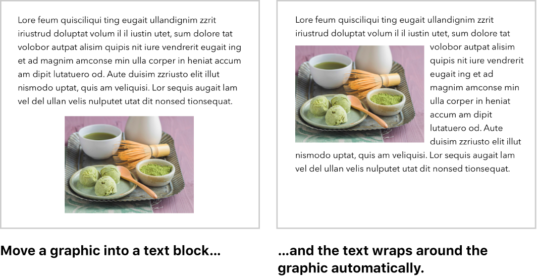 Pages window showing how text wraps around graphics.