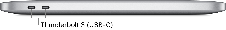 Left side view of a MacBook Pro with callouts to the Thunderbolt 3 (USB-C) ports.