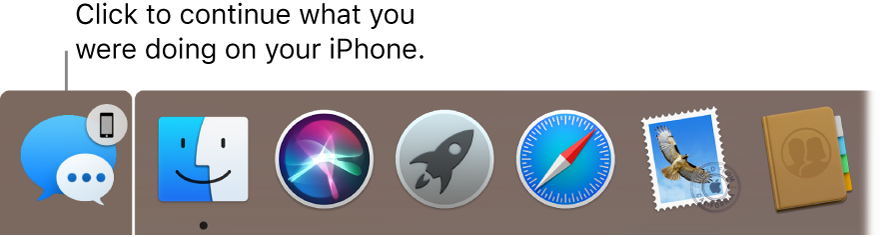 The Handoff icon to the left of the Dock.