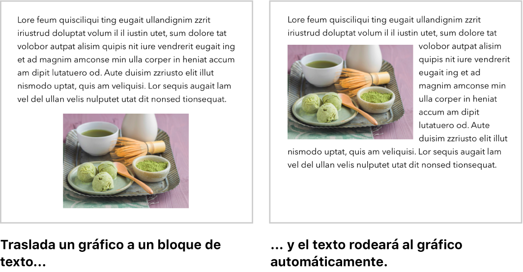 Ventana de Pages donde se muestra cómo se ajusta el texto alrededor de los gráficos.